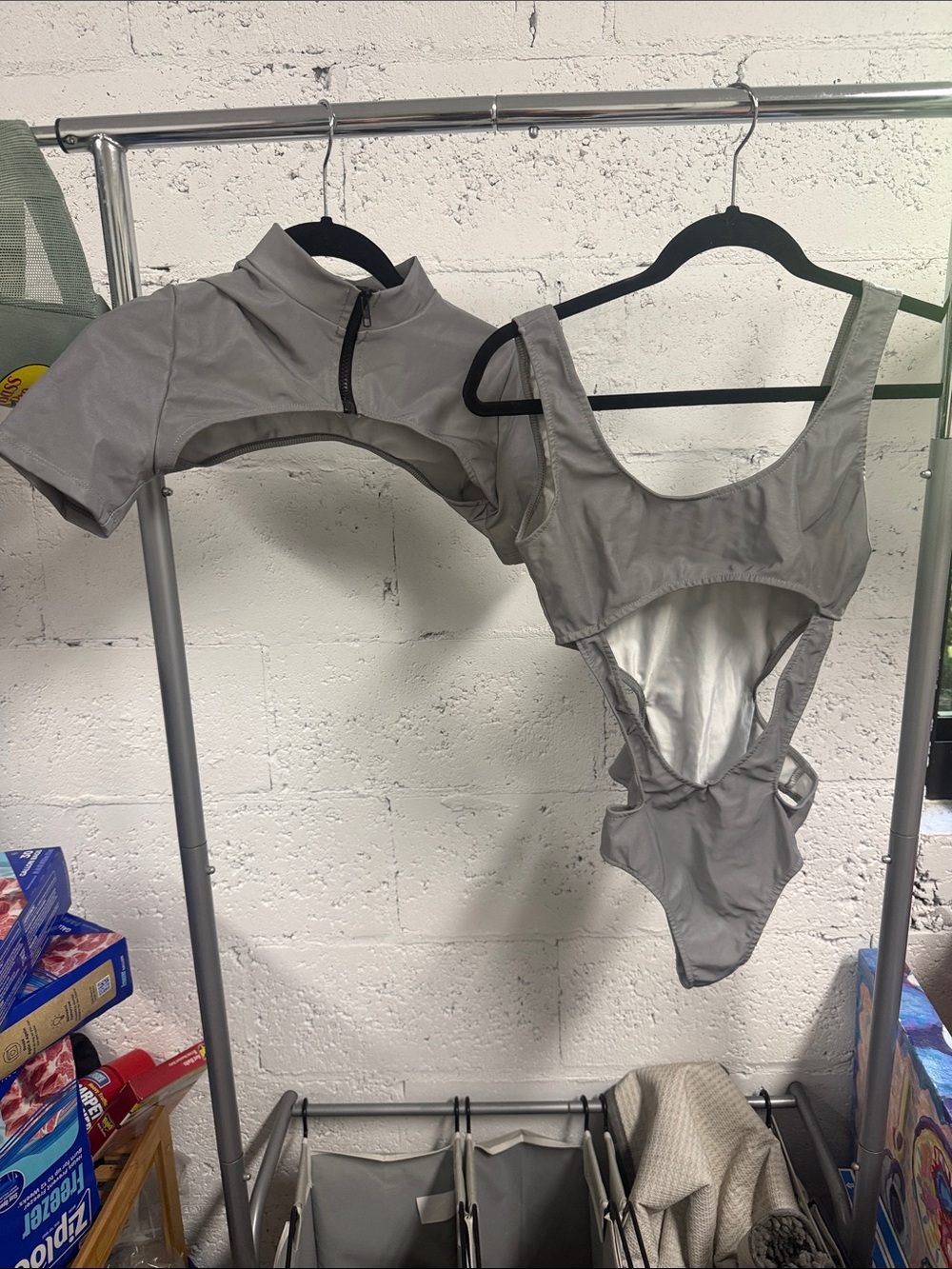 KTOO Grey One-Piece COSTUME with Zip Crop Top High Neck- LIKE NEW - Small